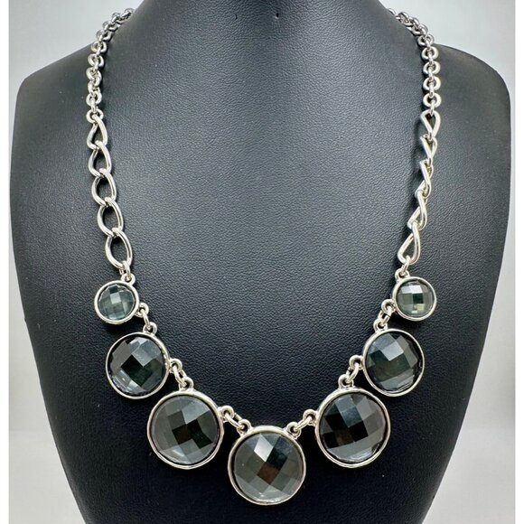 Chico's Necklace Jewlery Statement Gray Silver Tone Faceted Round Adjustable 22" - Picture 1 of 9